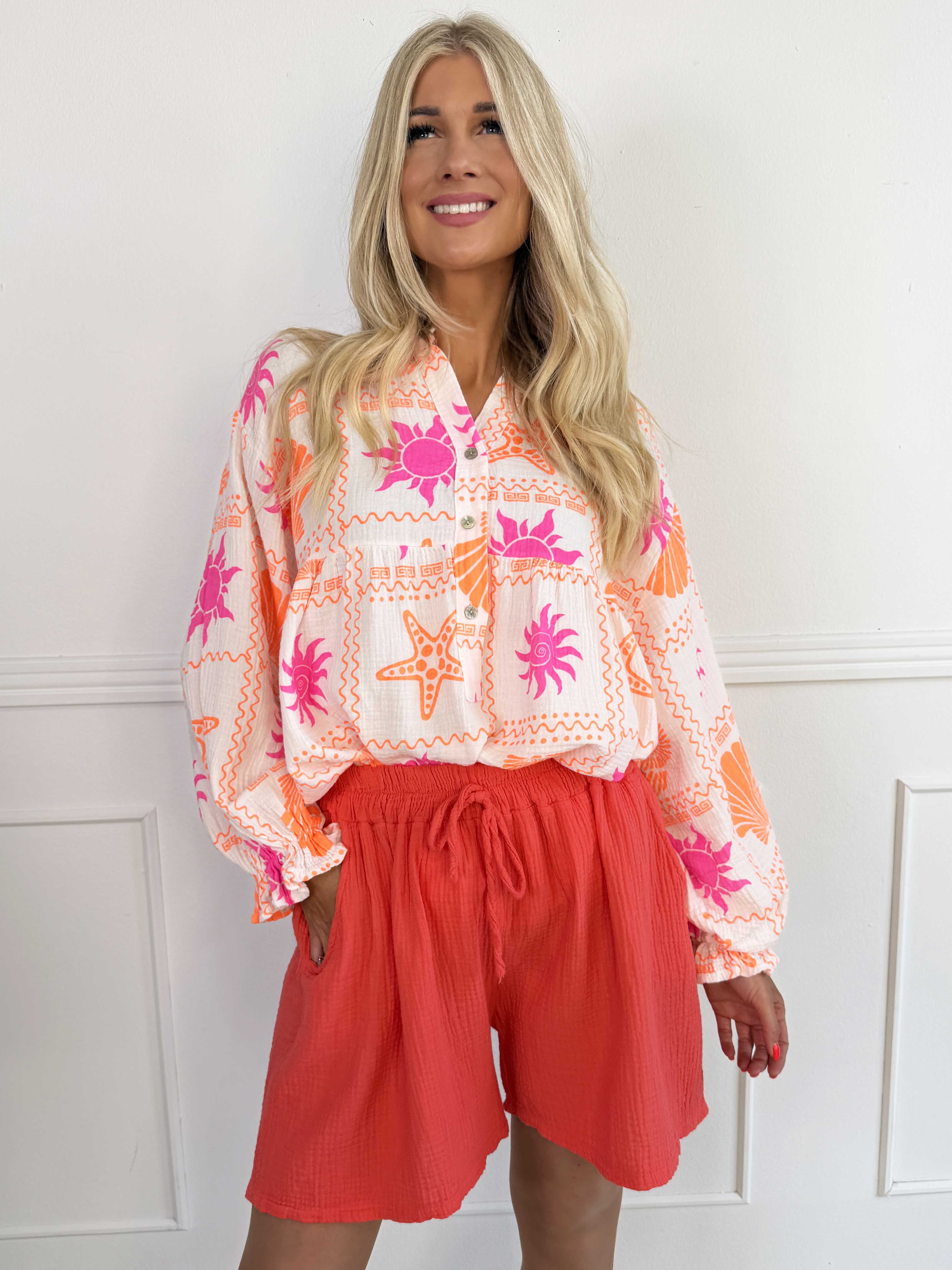 Diva - Mønstret tunikaskjorte i blødt bomuldsbæk-og-bølge-stof